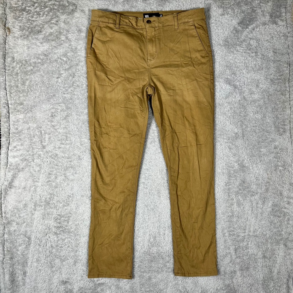 RSQ Jeans Mens 36x32 Slim Fit Chino Pants Tobacco Brown Tan Flat Front Trousers